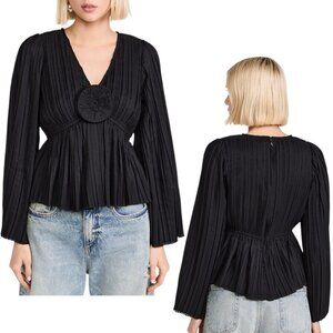 Sea New York NWT Women’s ‘Nomi’ Solid Rosette Top Pleated - Black, Size 14 US XL